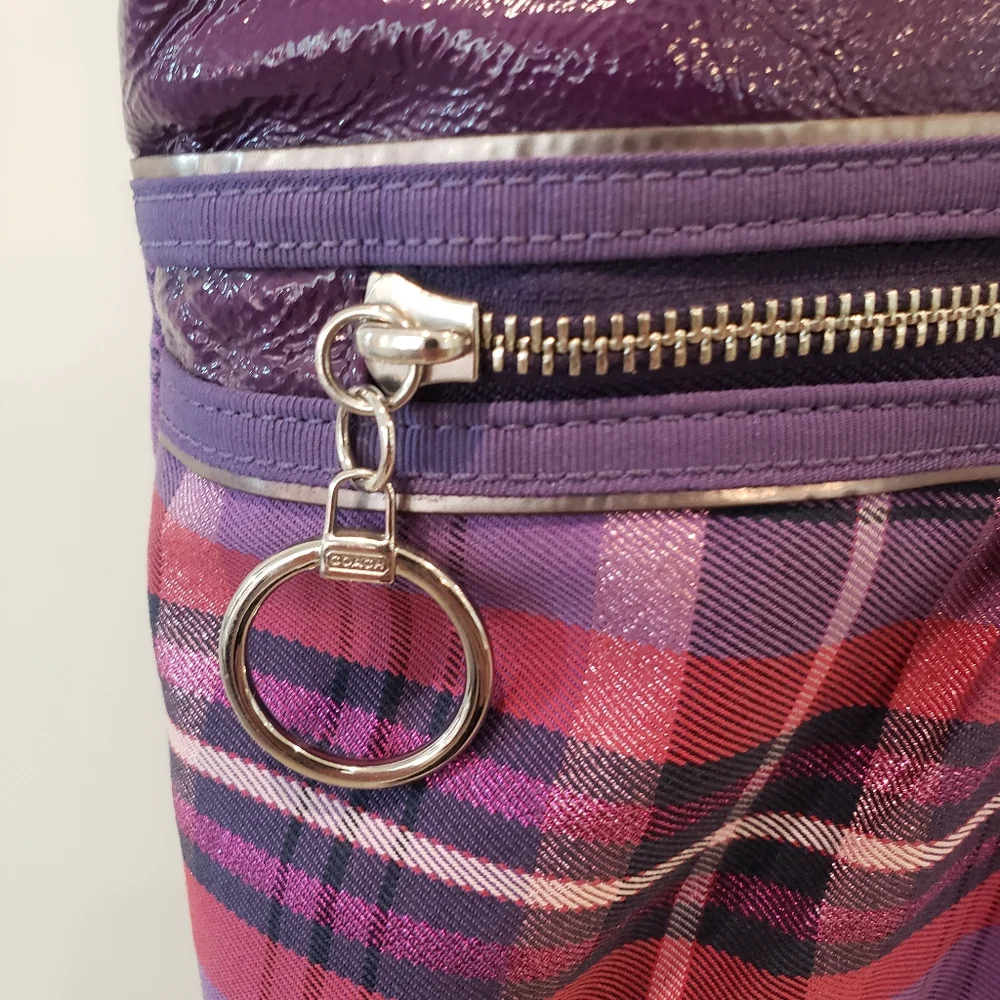 Coach Poppy Purple Plaid Tartan Glam Tote - Picture 6 of 16